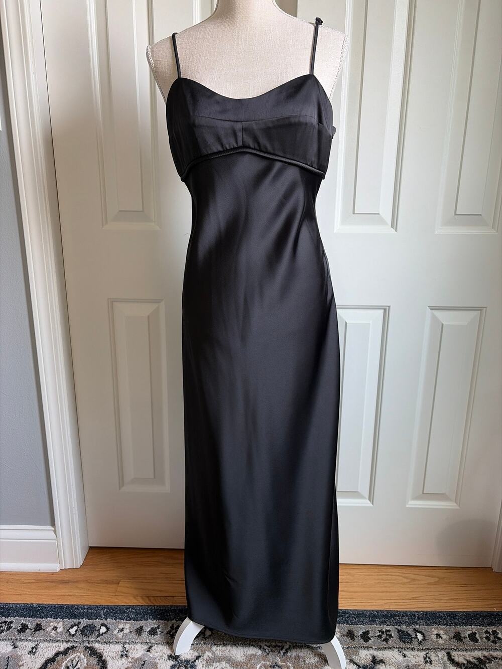 WAYF Where Are You From Black Empire Waist Satin Look Slip Midi Dress M